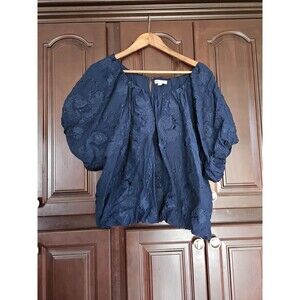 Ophelia Roe Shirt Womens 3XL Blue Puffs Texture Balloon Sleeve Burnout